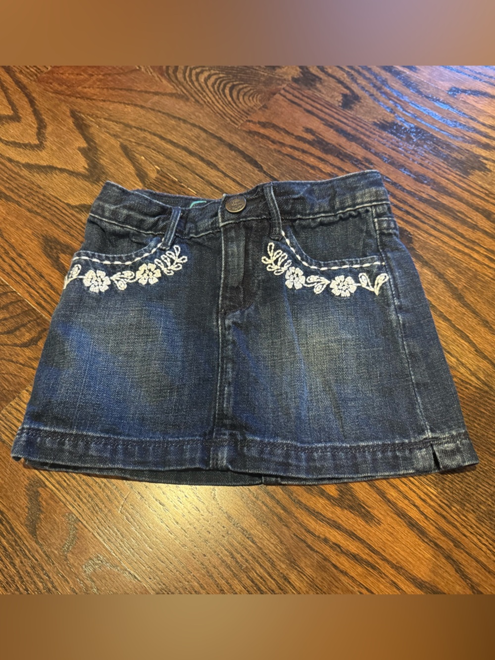 GAP Dark Blue Denim Skirt with White Floral Embroidery